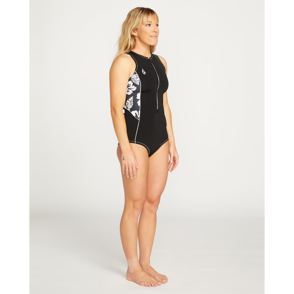 1mm Women's Volcom Modulator Front Zip Short John Wetsuit - Black