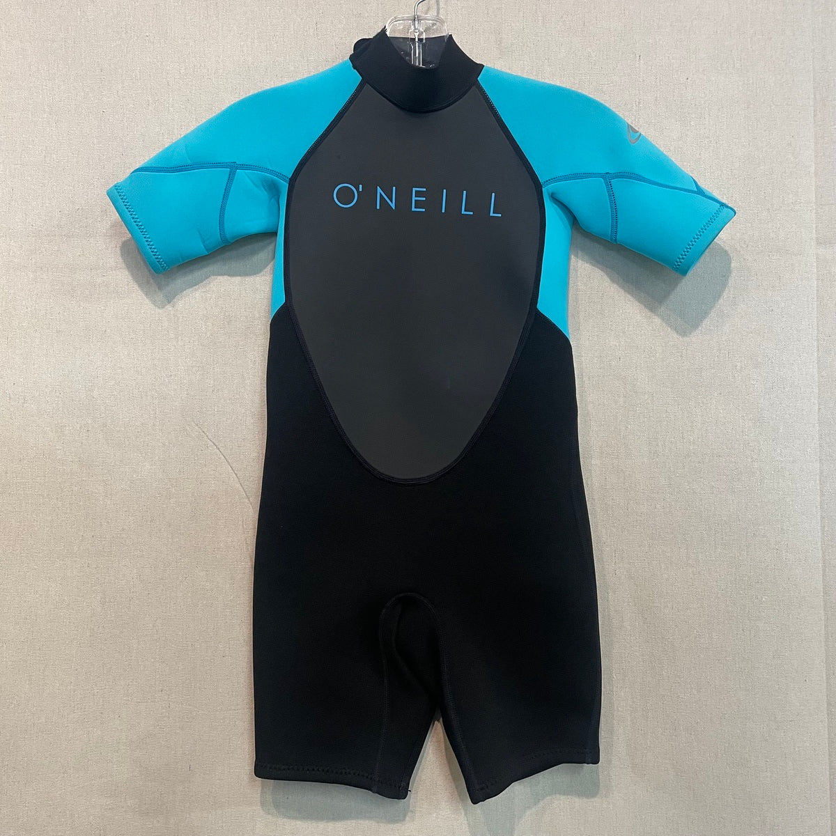 2/2 Youth O'Neill REACTOR-2 Back zip Spring Suit BLK/LT Aqua Size 6 - USED