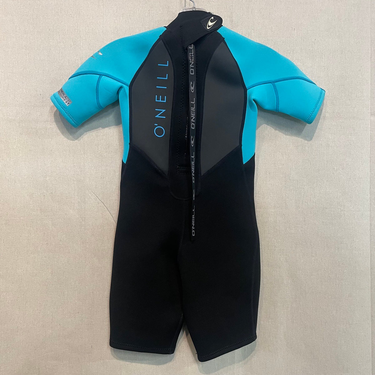 2/2 Youth O'Neill REACTOR-2 Back zip Spring Suit BLK/LT Aqua Size 6 - USED