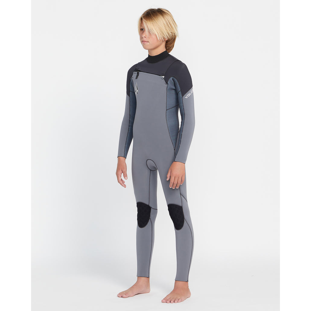 3/2 Boys Volcom Long Sleeve Chest Zip Full Wetsuit - Charcoal