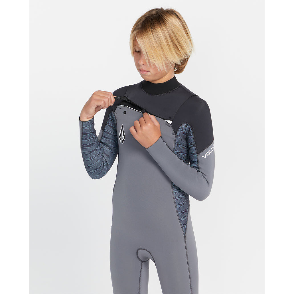 3/2 Boys Volcom Long Sleeve Chest Zip Full Wetsuit - Charcoal