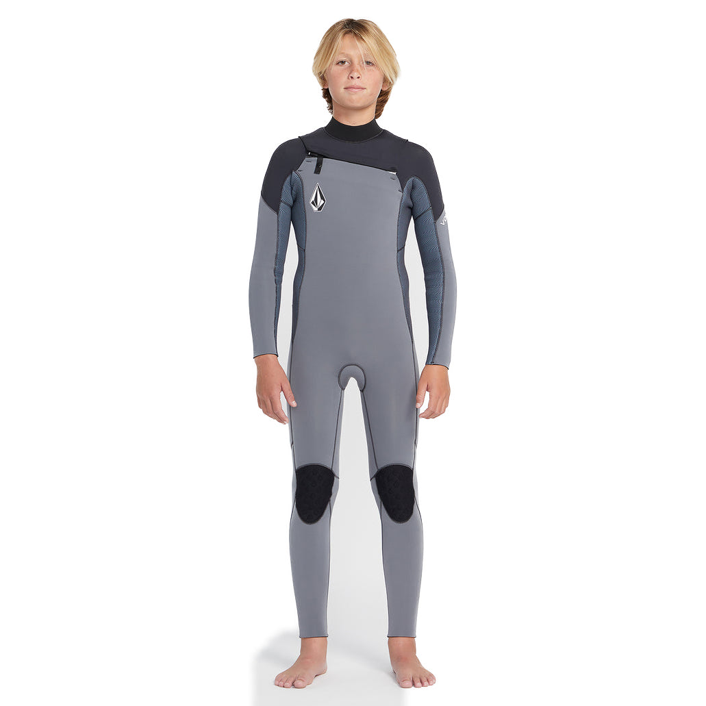 3/2 Boys Volcom Long Sleeve Chest Zip Full Wetsuit - Charcoal