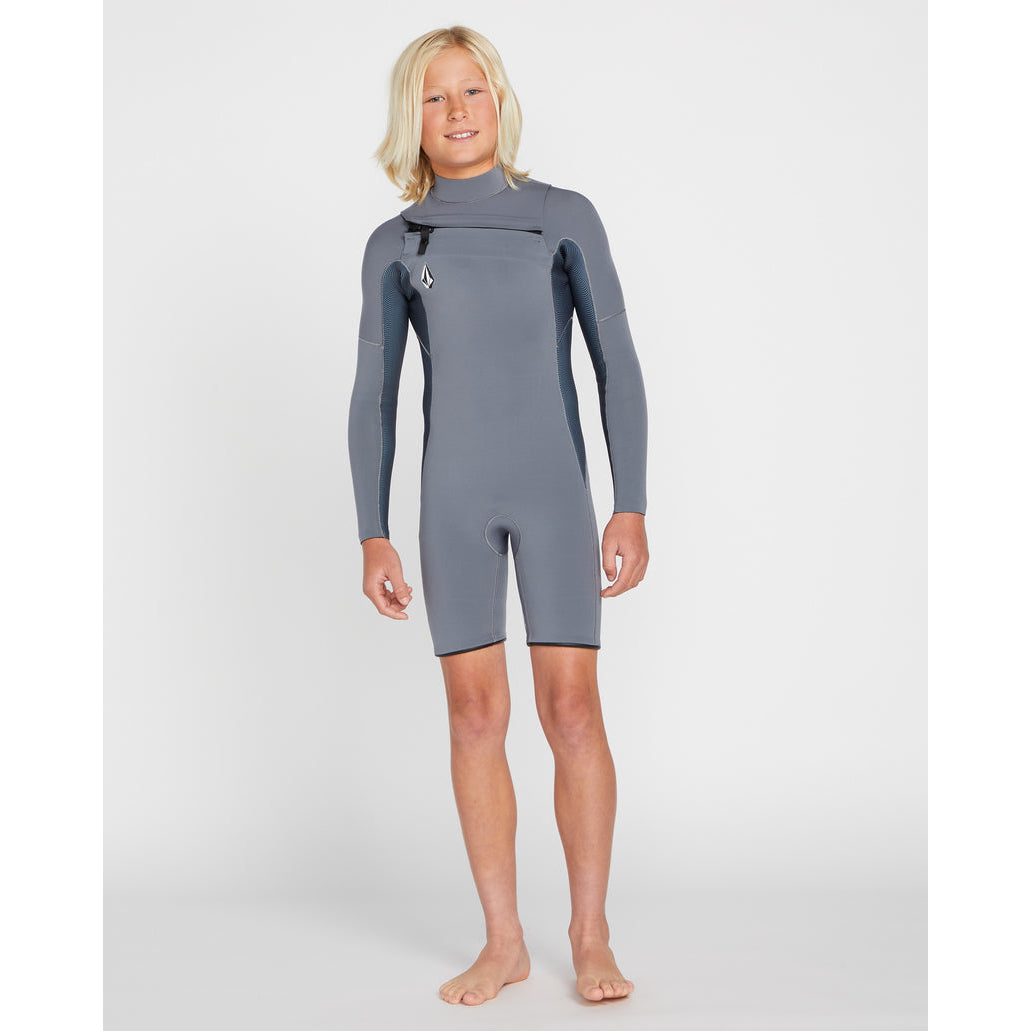 2mm Big Boys Volcom Modulator Chest Zip Long Sleeve Springsuit - Charcoal