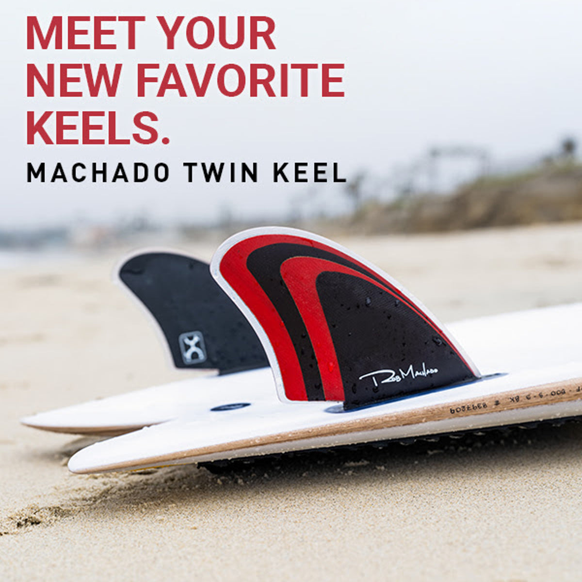 Endorfins TWIN - Machado Twin Keel single tab - Red / Black (SCREWS INTO  FUTURES FIN BOX)