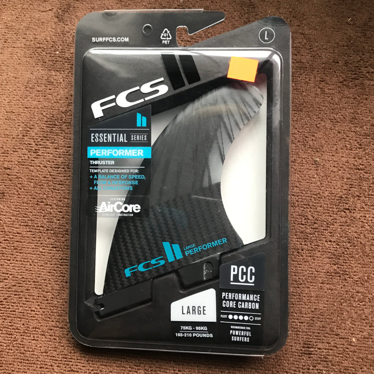 FCS II THRUSTER - Performer PC Carbon Black/Teal Large - AirCore