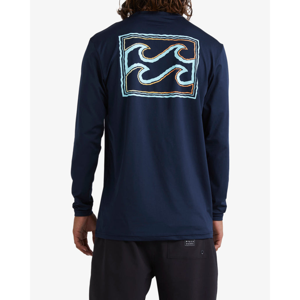 Men's Rash Guard - Billabong Crayon Wave Loose Fit Long Sleeve Surf Tee - Navy
