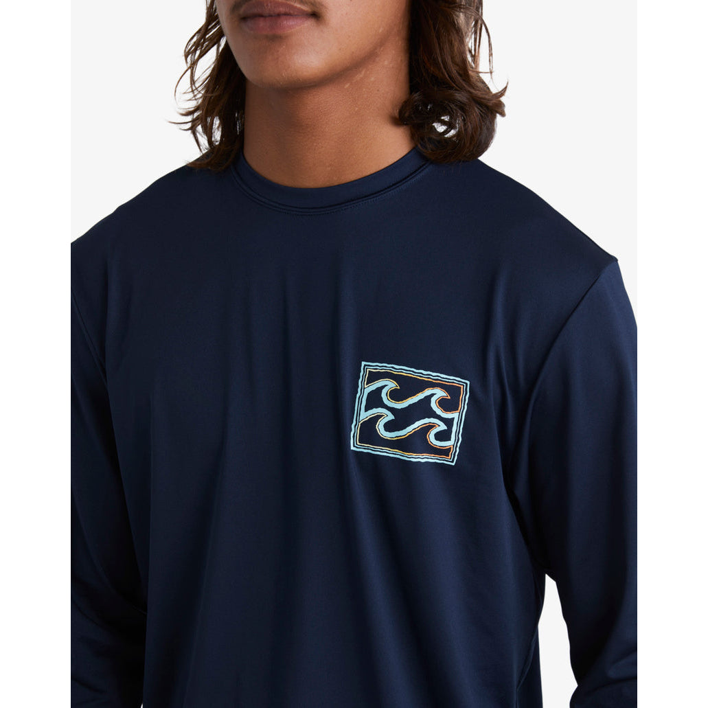 Men's Rash Guard - Billabong Crayon Wave Loose Fit Long Sleeve Surf Tee - Navy