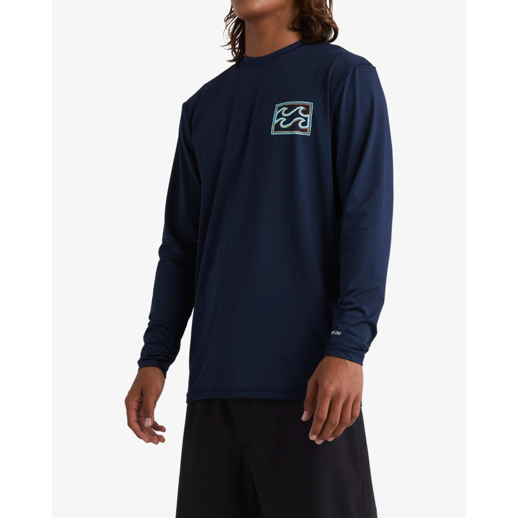 Men's Rash Guard - Billabong Crayon Wave Loose Fit Long Sleeve Surf Tee - Navy