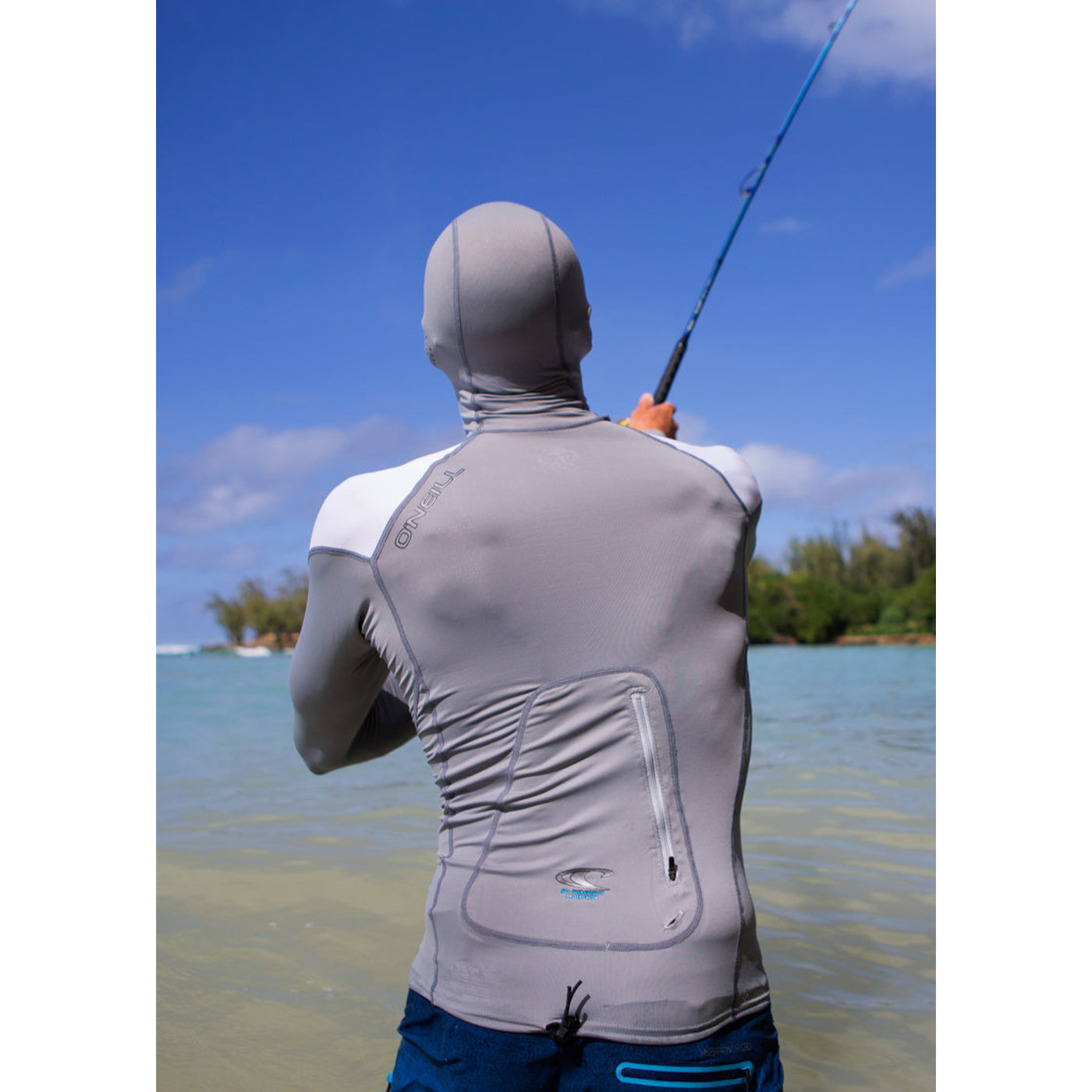 O'Neill Premium Skins O'Zone L/S Rash Guard W/ Hood - Cool grey white/white