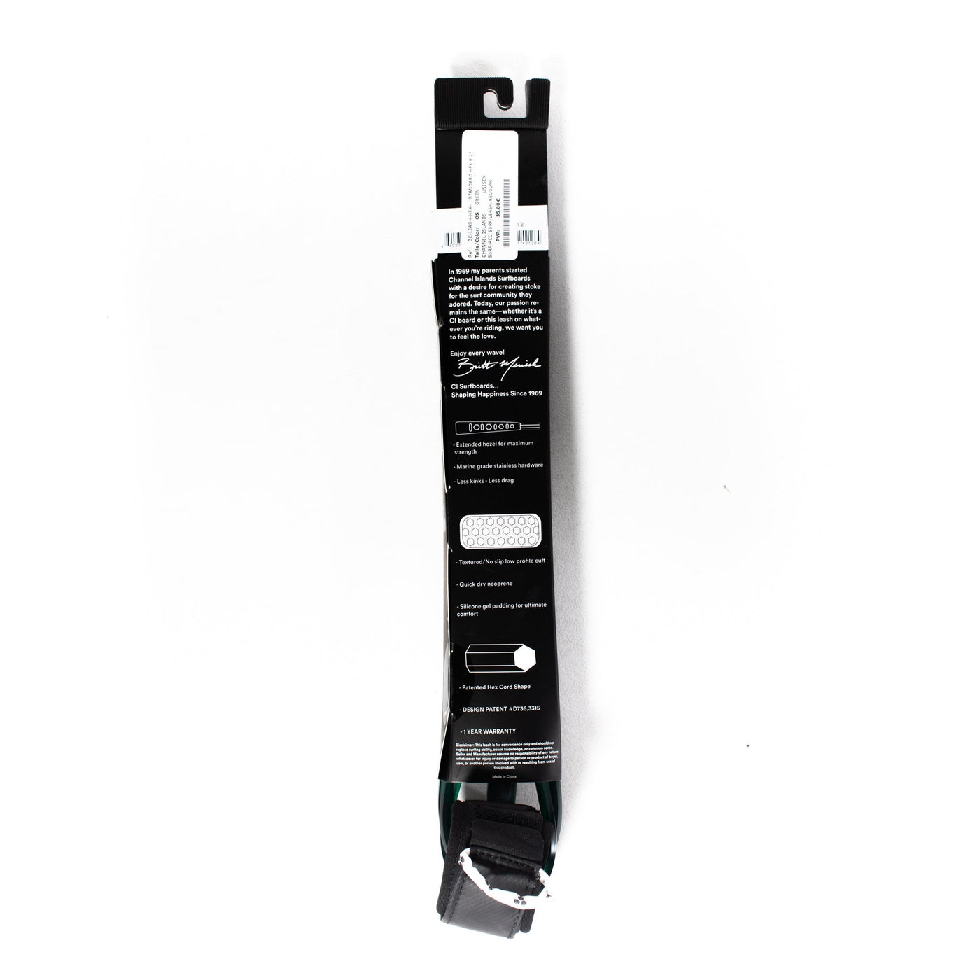 Leash - Channel Islands - 8 1/4 Hex Standard Leash Green