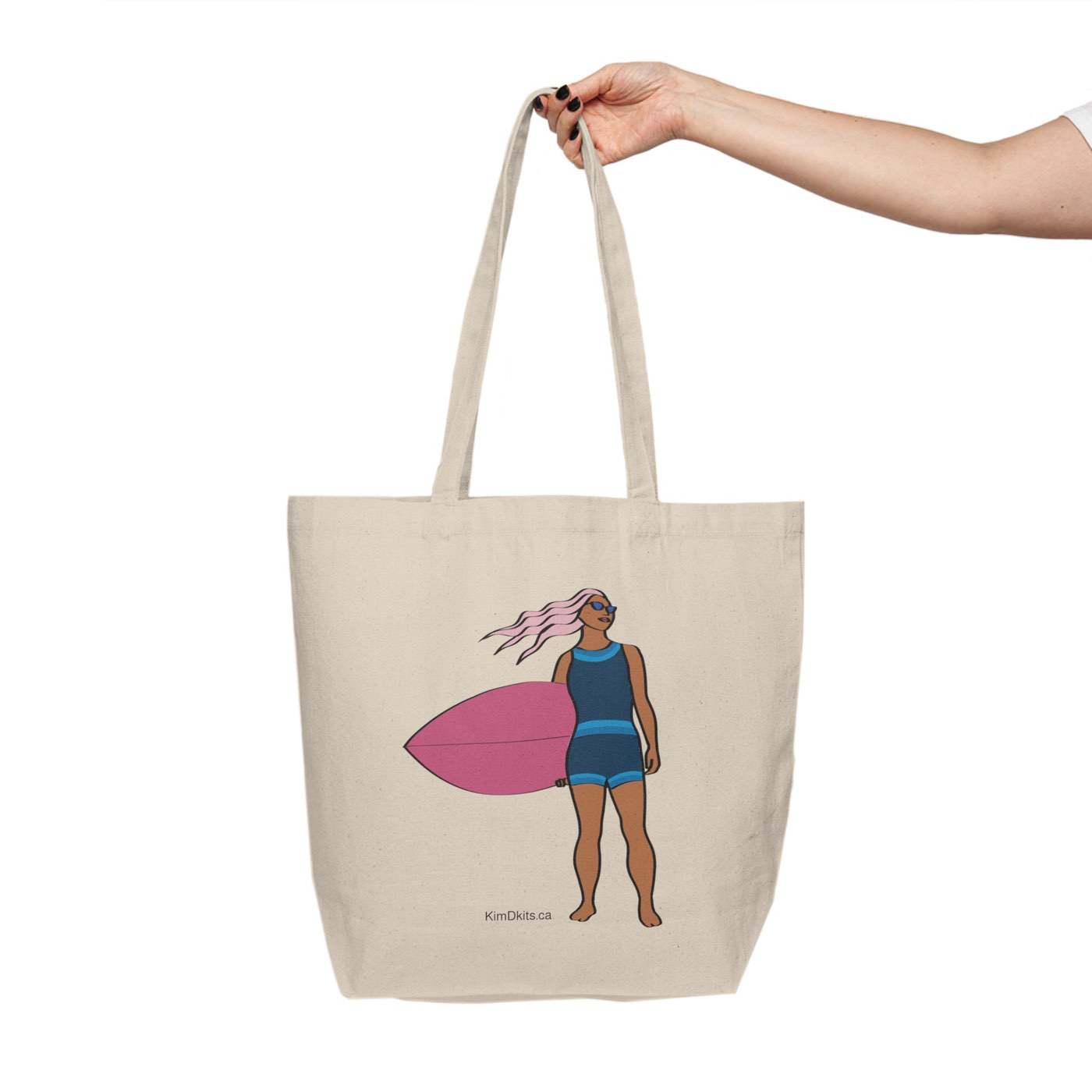 Tote Bag - Surfer with Pink Board, Blue Suit