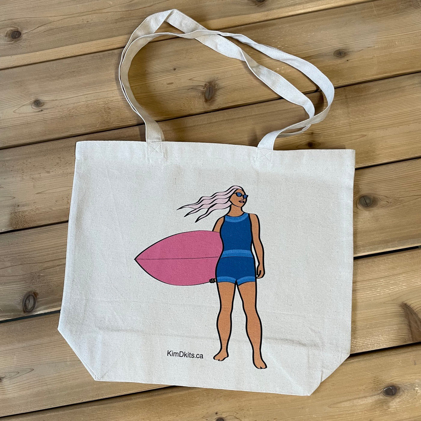 Tote Bag - Surfer with Pink Board, Blue Suit