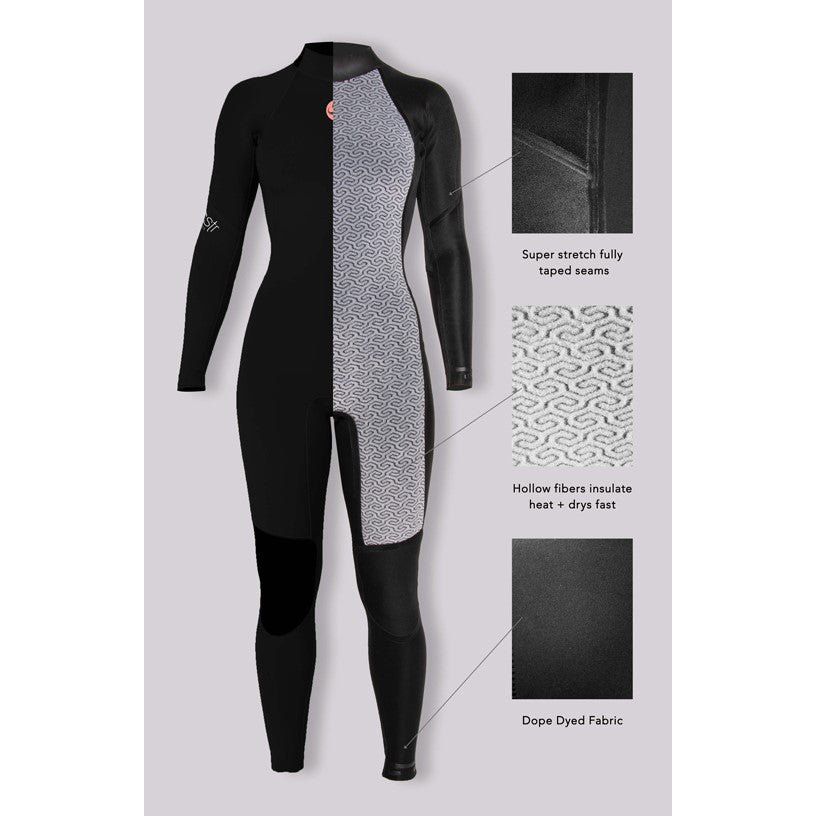 4/3mm SisstrEvolution 7 SEAS Back Zip Full Suit - Black Heather