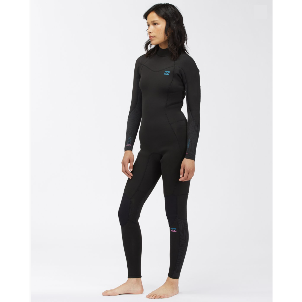 4/3 Women's Billabong Synergy Back Zip Full Wetsuit -  Black palms