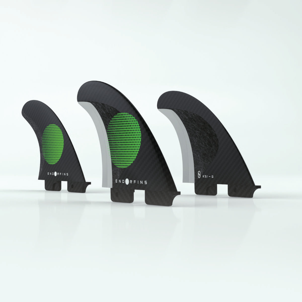 ENDORFINS THRUSTER - Slater KS1 3 Fin Small 2 TAB - Black/Green  (SCREWS INTO FCS 2 FIN BOX)