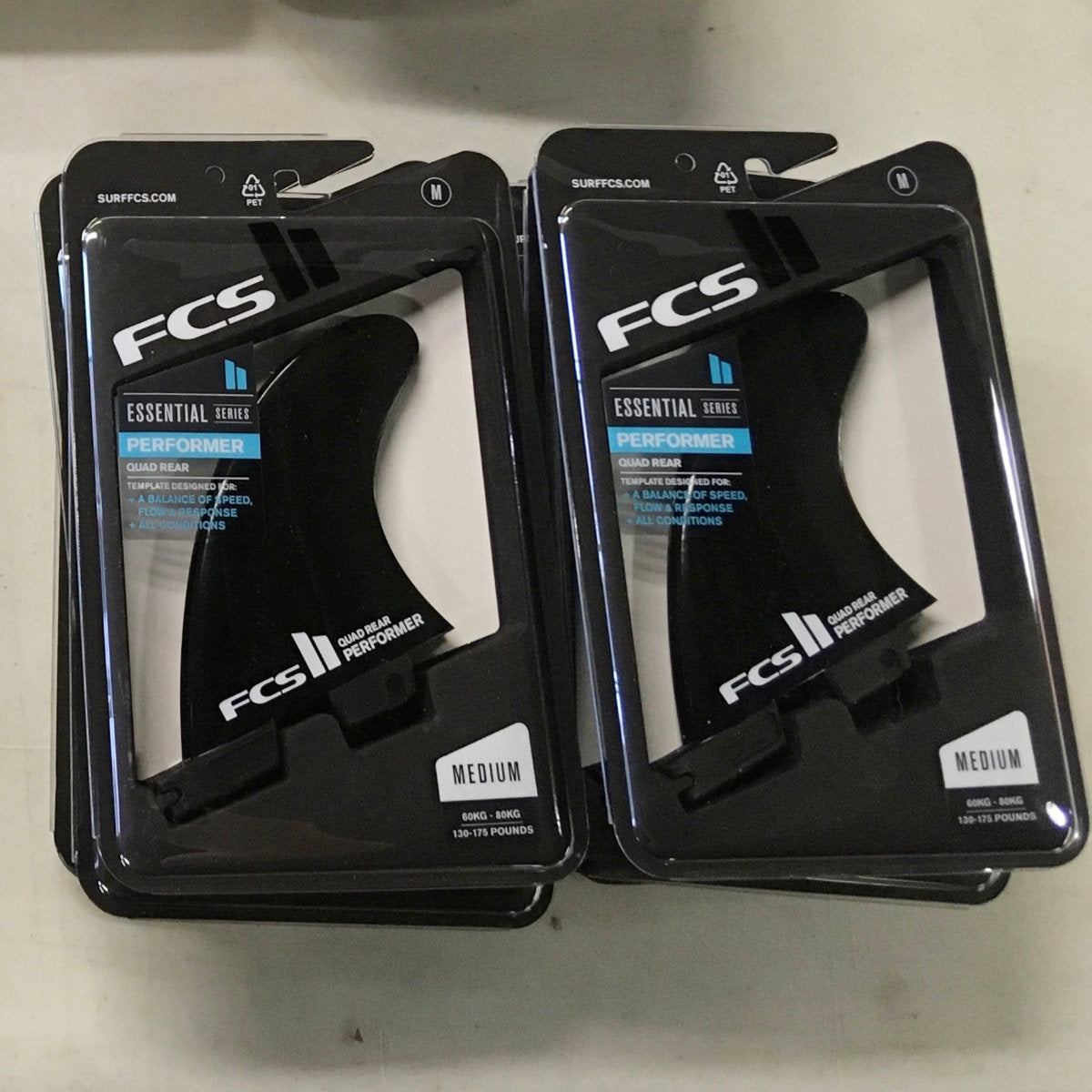 FCS II QUAD REAR Performer Glass Flex Fin Set Black Medium