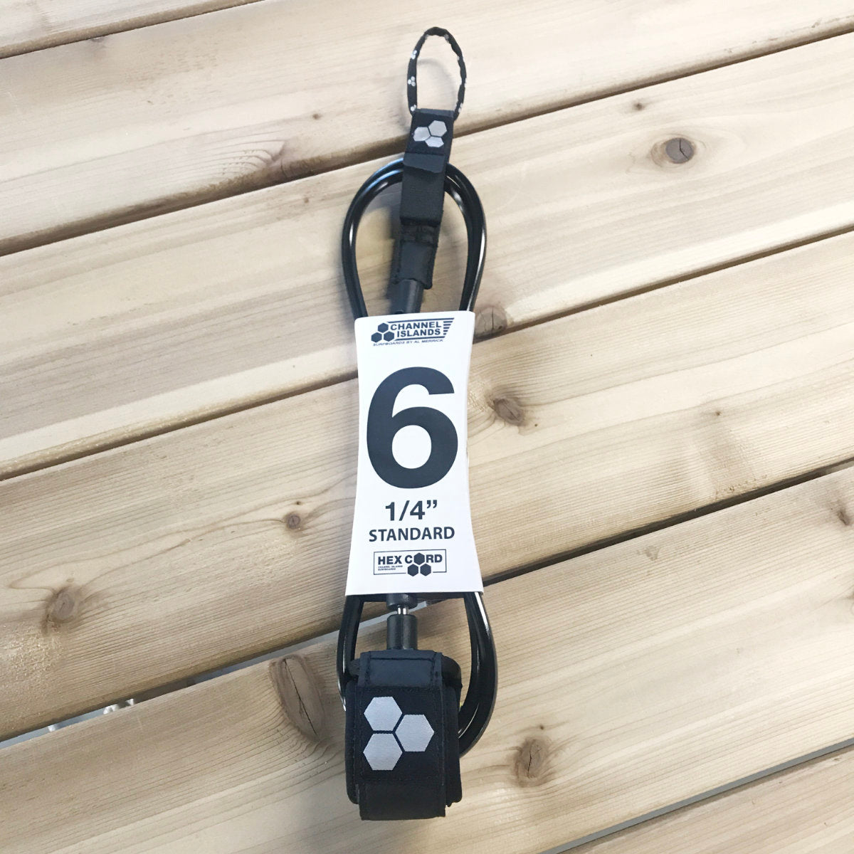 Leash - Channel Islands - 6’ 1/4” Hex Cord Standard - Black (Grey Hex)