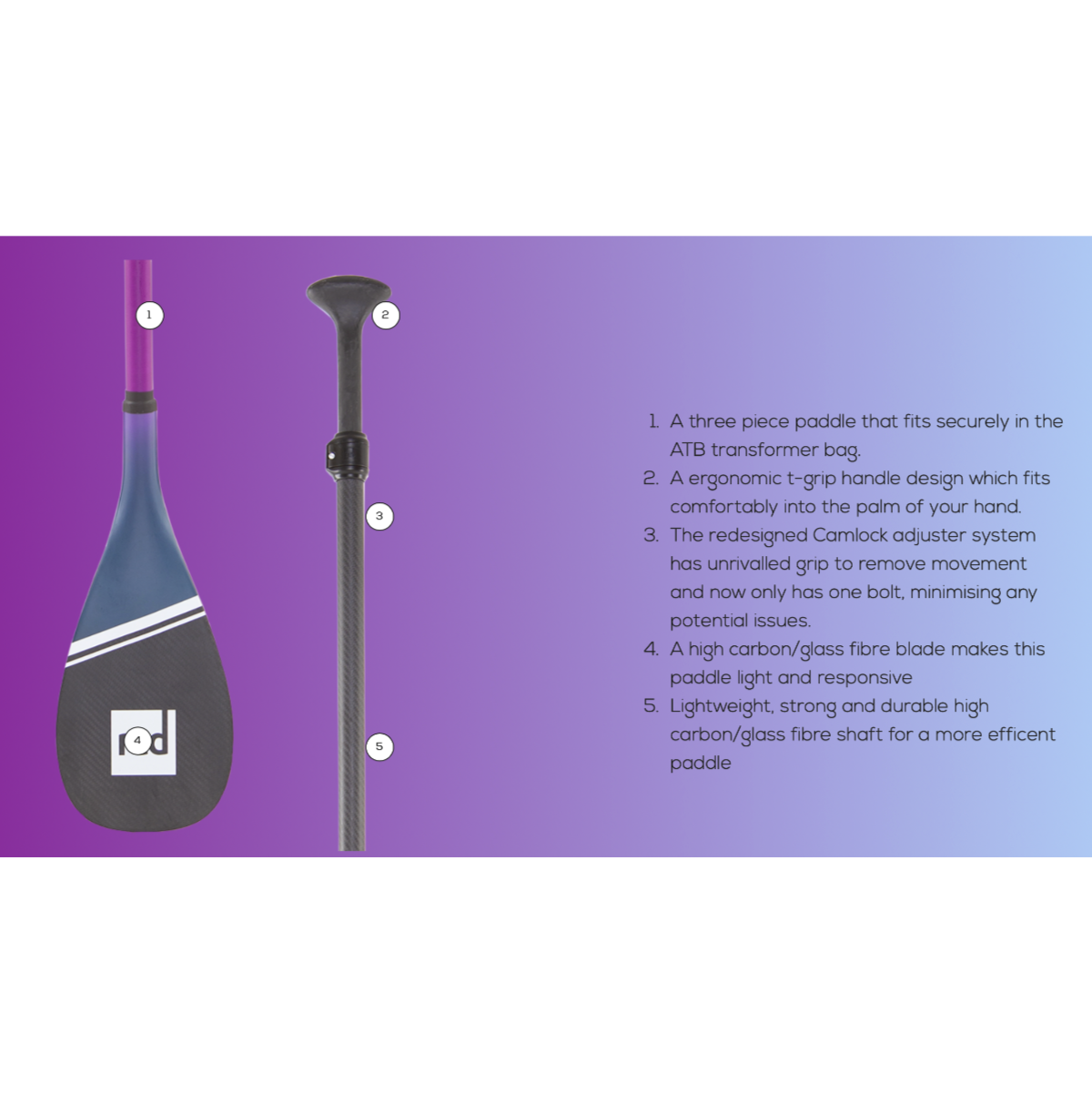 SUP paddles - Red Paddle - Red Hybrid 3pc Cam Lock Paddle Purple