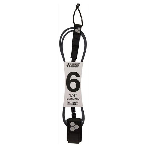 Leash - Channel Islands - 6’ 1/4” Hex Cord Standard - Black (Grey Hex)