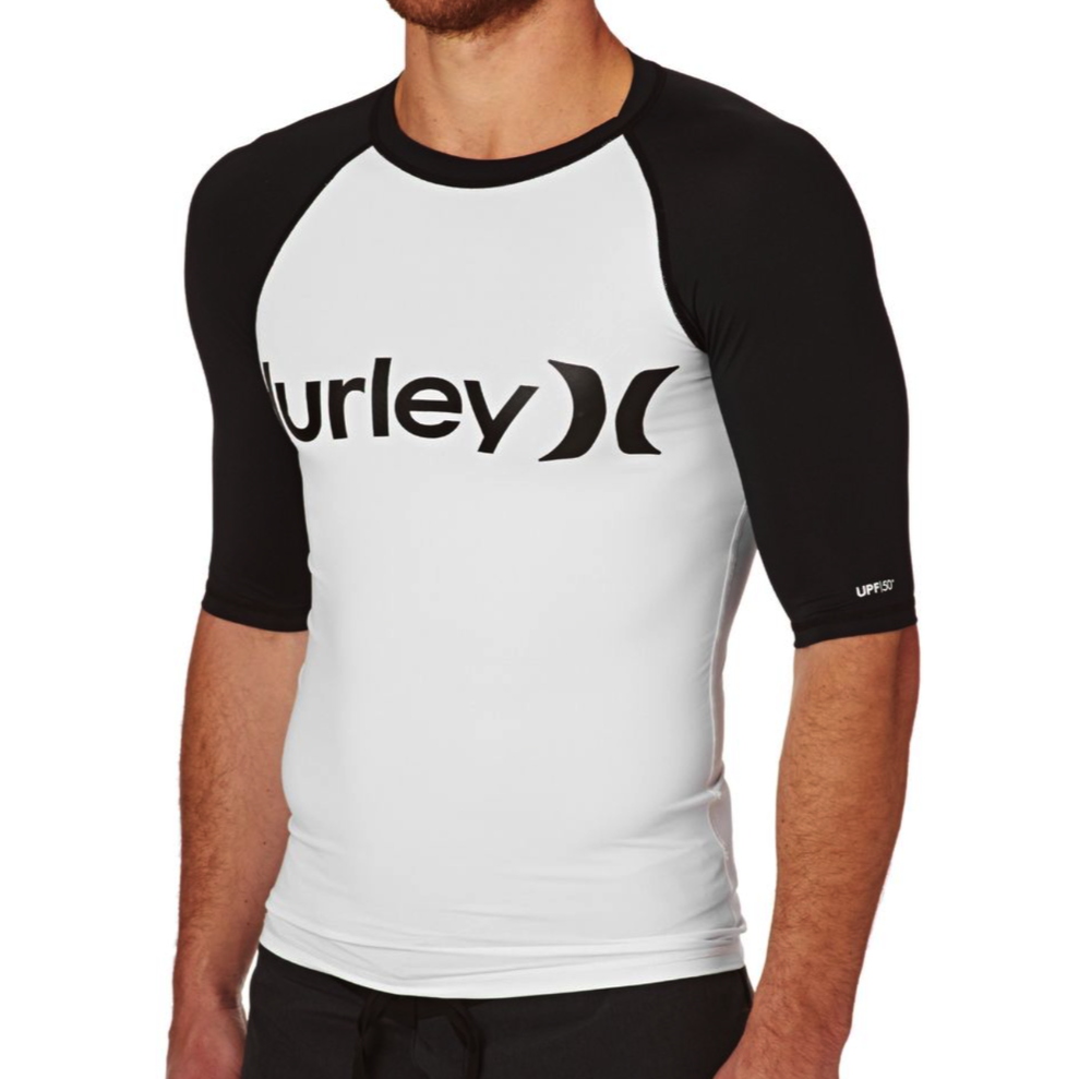 Mens Rashies Hurley One & Only Short Sleeve Rash Vest Black/White