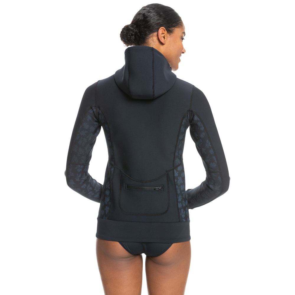 1mm Roxy Front-Zip Front Zip Paddle Jacket - Blk, Grey Shadows