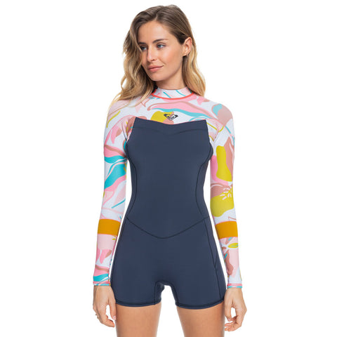 2/2mm Roxy  Syncro Back Zip Springsuit - Jet Gry/Coral Flme/Temple Gold - Surf Ontario