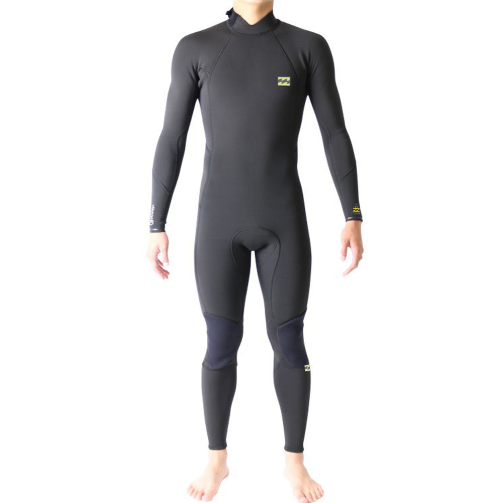 3/2 Mens Billabong Absolute Back Zip Flatlock Full Wetsuit - Navy blue with Gold logo