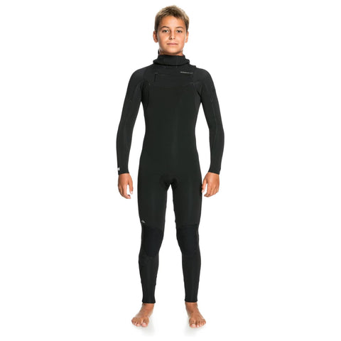 4/3 Boys Quiksilver Everyday Sessions Chest Zip Hooded Wetsuit - Black