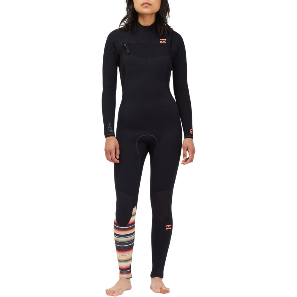 4/3 Women’s Billabong Furnace Comp Chest Zip Wetsuit  - Black/Army Green