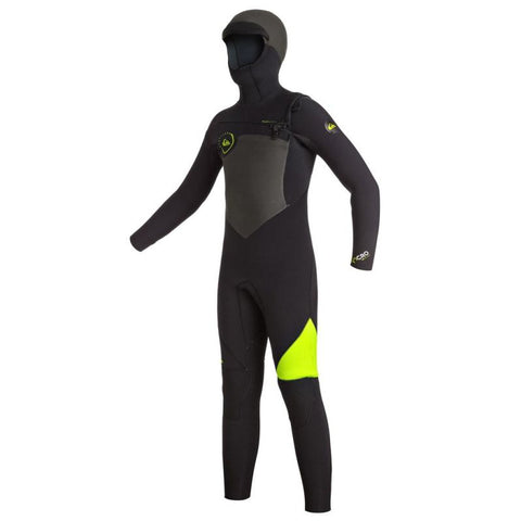 5/4/3 Boys Quiksilver Syncro Hooded Full Wetsuit GBS - Black/Yellow - Surf Ontario