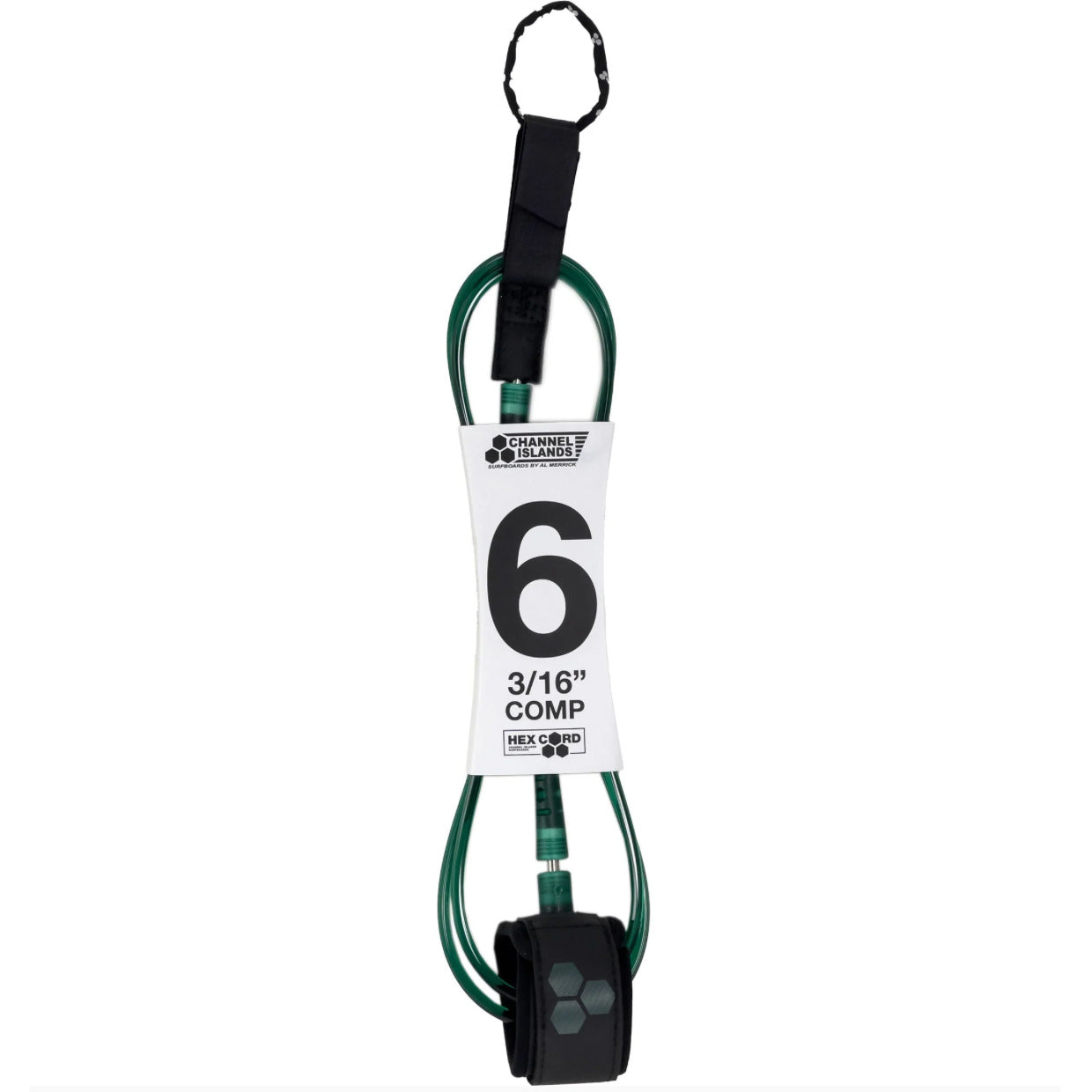 Leash - Channel Islands - 6 3/16 Hex Comp Leash Green **1-2 WEEKS 🚚** - Surf Ontario