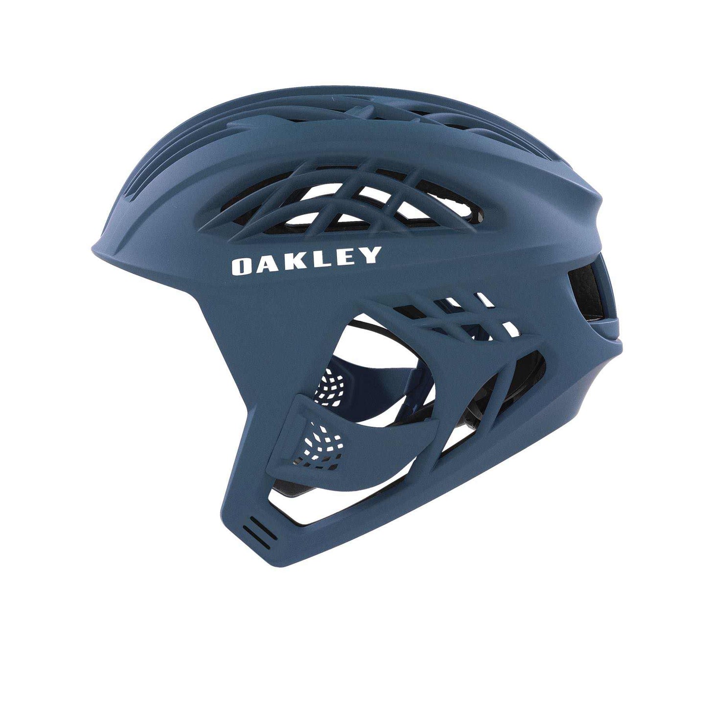 Blue Oakley helmet on a white background
