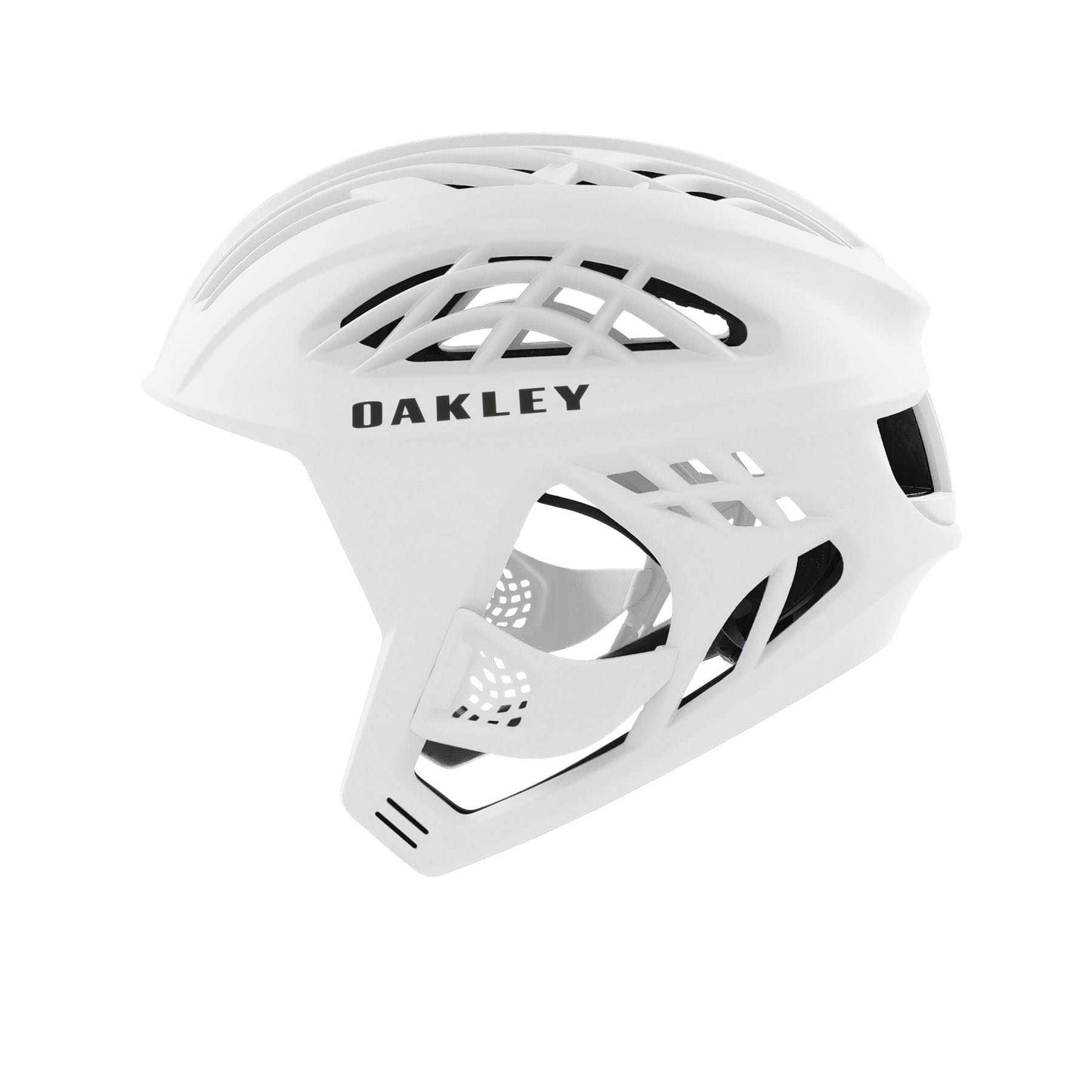 White helmet with 'Oakley' branding on a white background