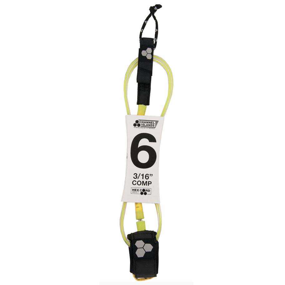Leash - Channel Islands - 6 3/16 Hex Comp Leash Flo Yellow **1-2 WEEKS 🚚** - Surf Ontario