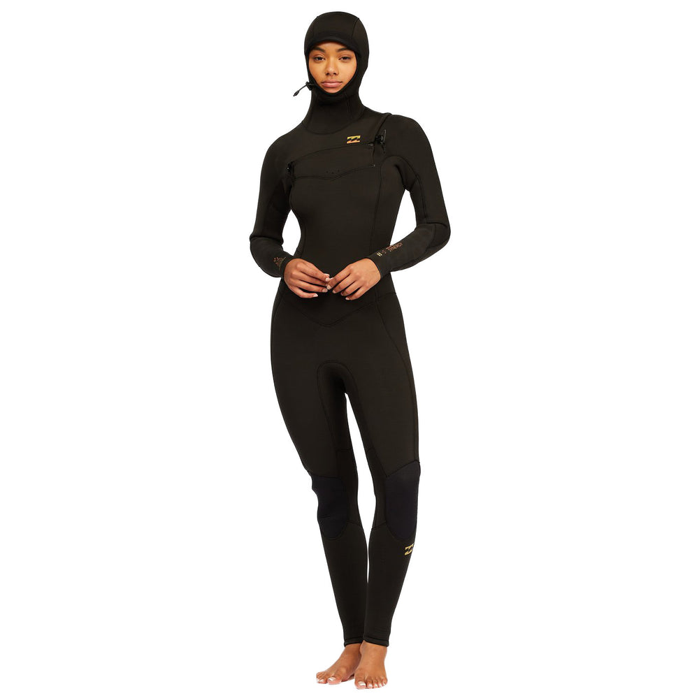 5/4mm Women’s Billabong Synergy Hooded Chest Zip Full Wetsuit - Black Tie Dye
