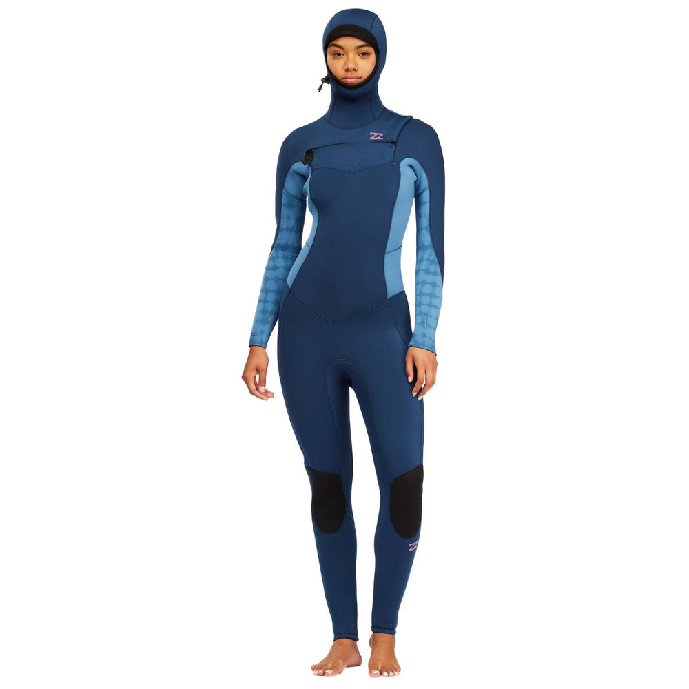 5/4mm Women’s Billabong Synergy Hooded Chest Zip Full Wetsuit - 'River' blue