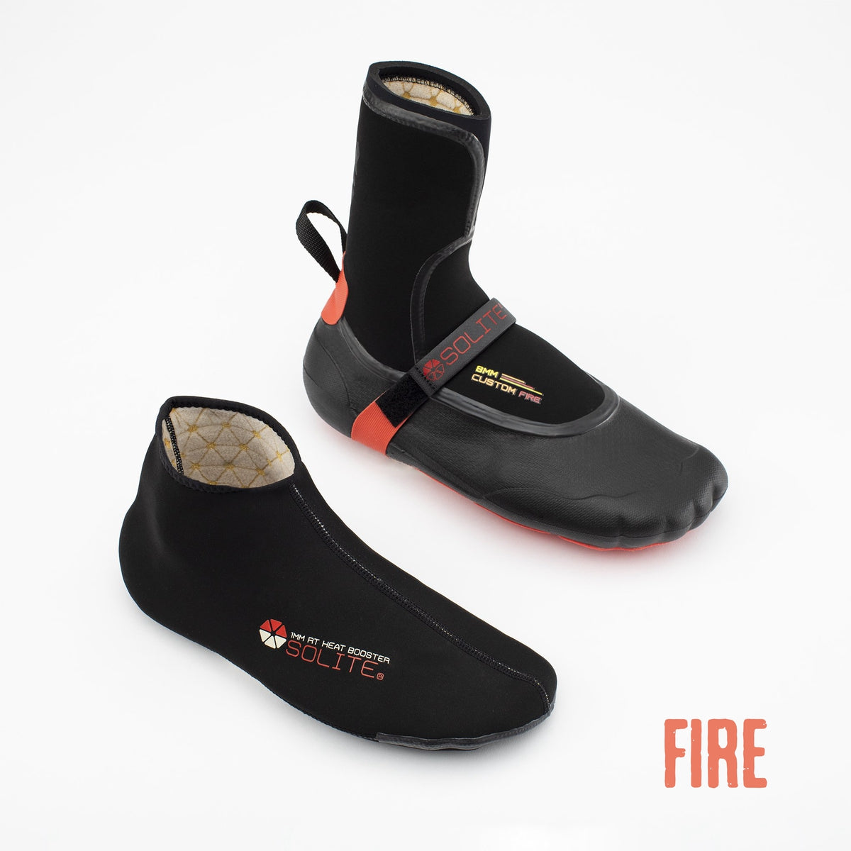 
                  
                    Booties 8mm SOLITE Custom Fire (Black/Red) - Includes 1mm Neoprene Heat Booster Socks
                  
                