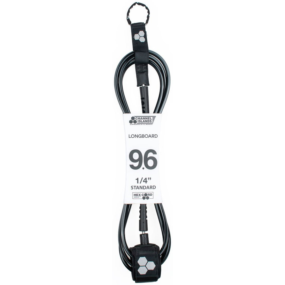 Leash - Channel Islands - 9'6 x 1/4 Hex Cord Standard - Black